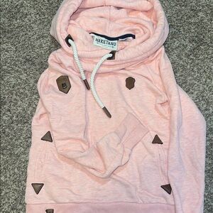 Naketano Light Pink Hoodie with Brown Details